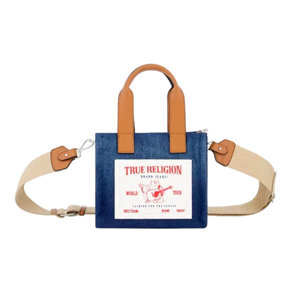 TRUE RELIGION TR Mini Denim Tote Bag Purse Crossbody Dark Denim TNFB0073E New - Picture 2 of 3